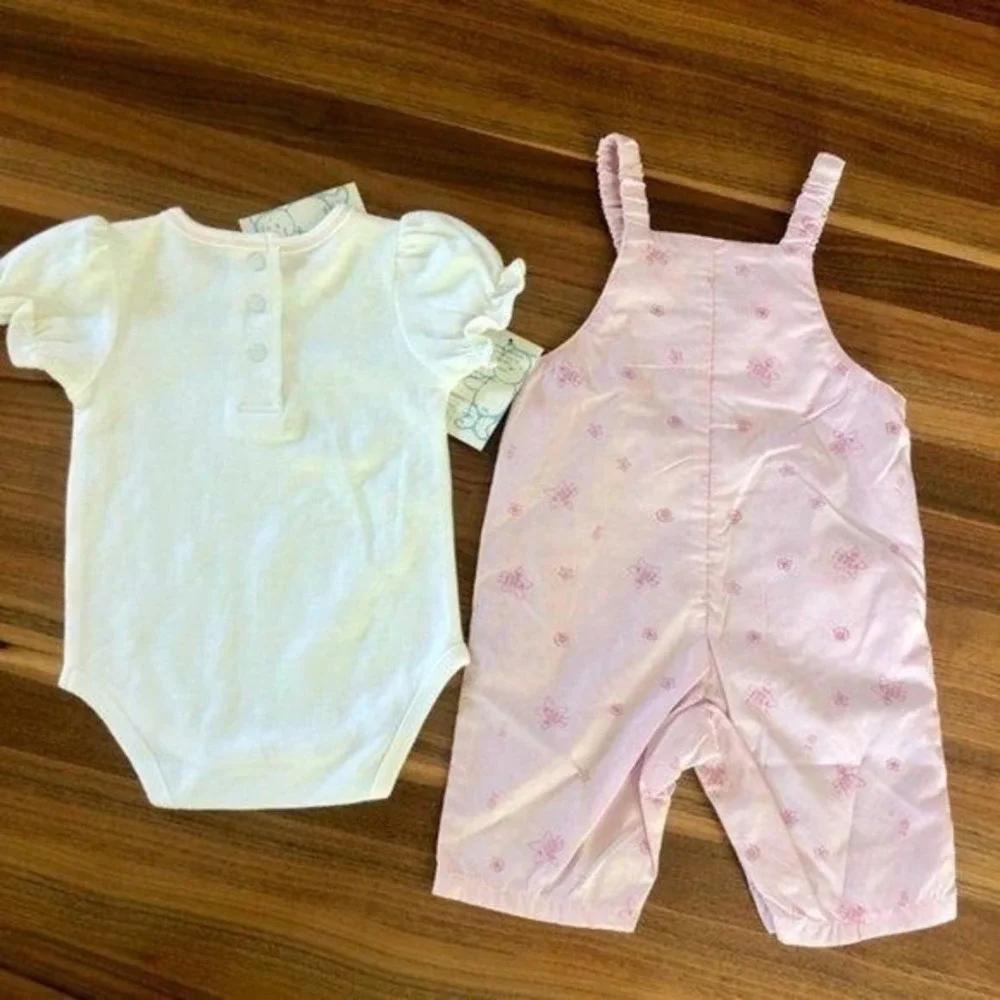 NWT 3 Month Agabang White bodysuit w Pink Overalls‎ READ before purchasing.